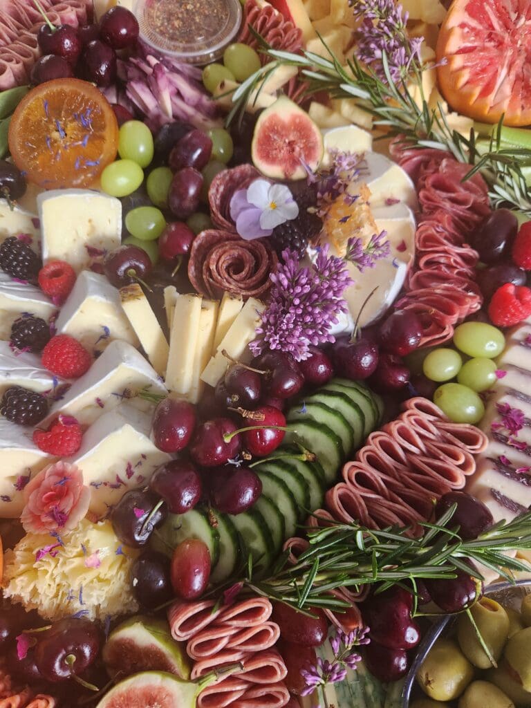 Close-up photo of a charcuterie board created for an event by Marycuterie of Kitchener-Waterloo and Elmira