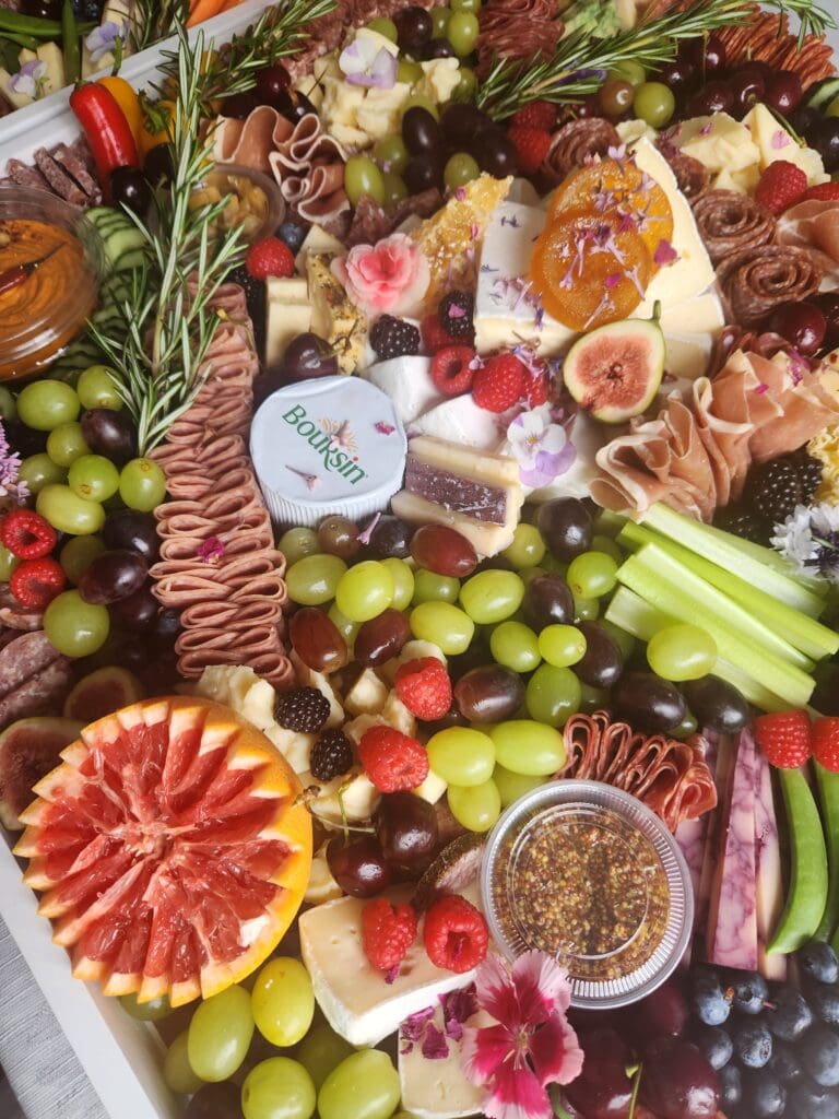 Close-up photo of a charcuterie board created for an event by Marycuterie of Kitchener-Waterloo and Elmira